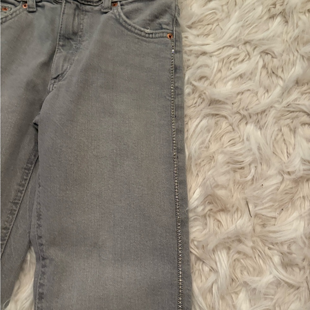 Zara Girls Grey Denim Jeans Stone Studded